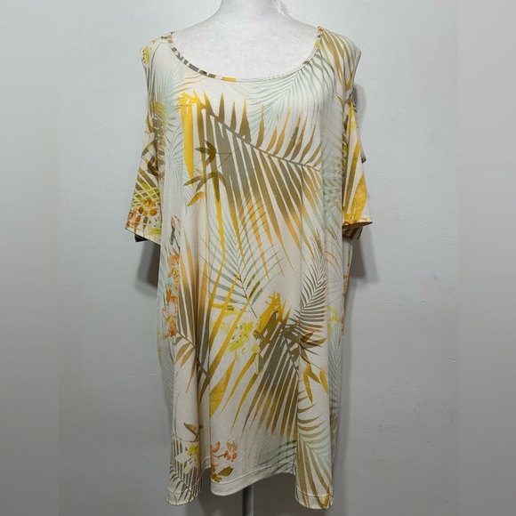 Catherines Tropical Palm Cold Shoulder Top - Picture 1 of 9